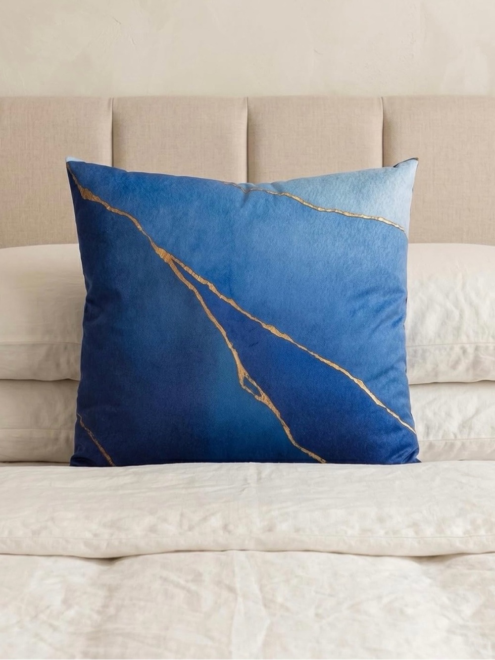 Blue Accent Pillow Cover with Gold Veining